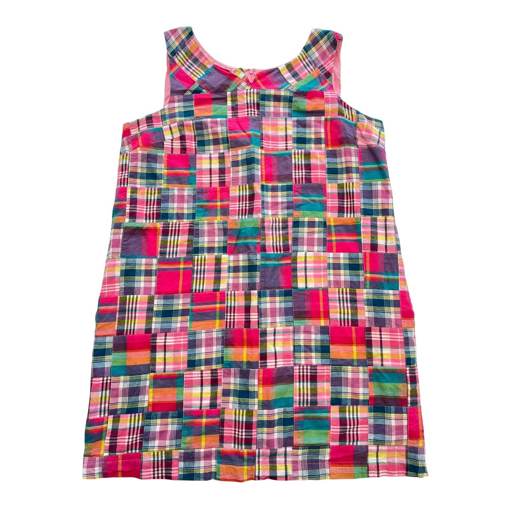Talbots Madras Multi Pink Patchwork Plaid 100% Cotton Preppy Shift Dress Size 20